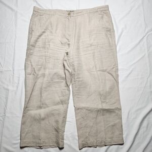 L.L. Bean Womens 14R 100% Linen Wide Leg Crop Pants Tan